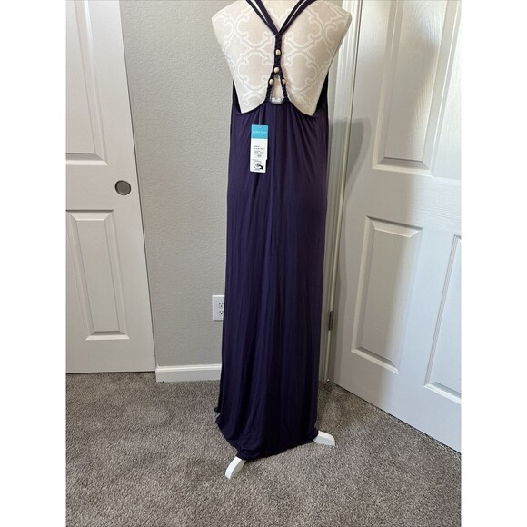 Rosa Faia Brand Womans Plain Violet Large Maxi Halter Dress NWT Beads - Picture 9 of 14